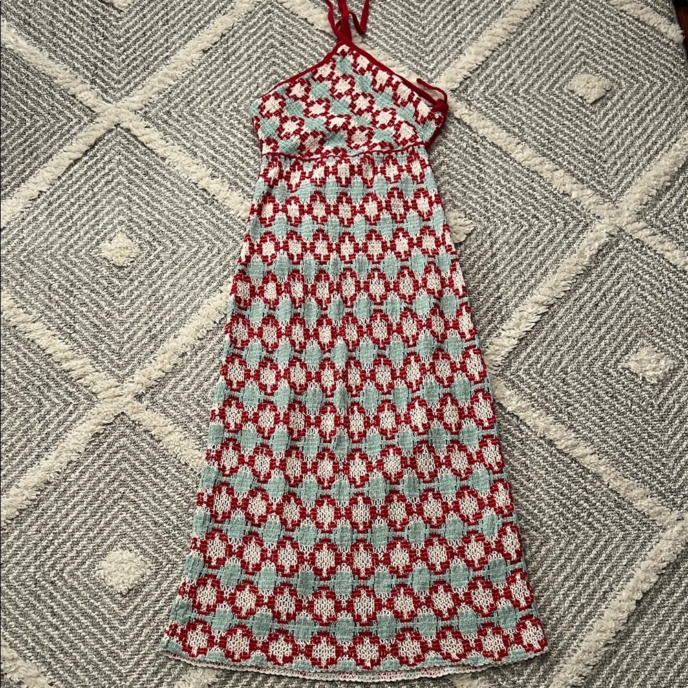 Zara Red and White Geometric Maxi Dress